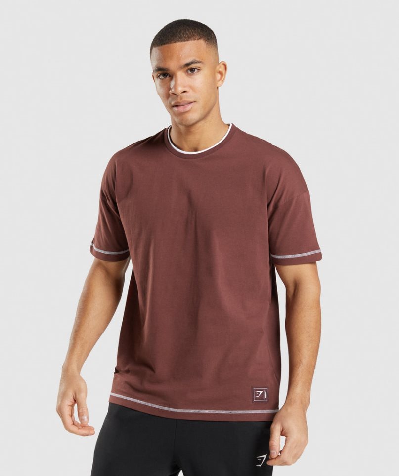 Men\'s Gymshark Recess T-Shirts Burgundy | NZ 9IYCRF